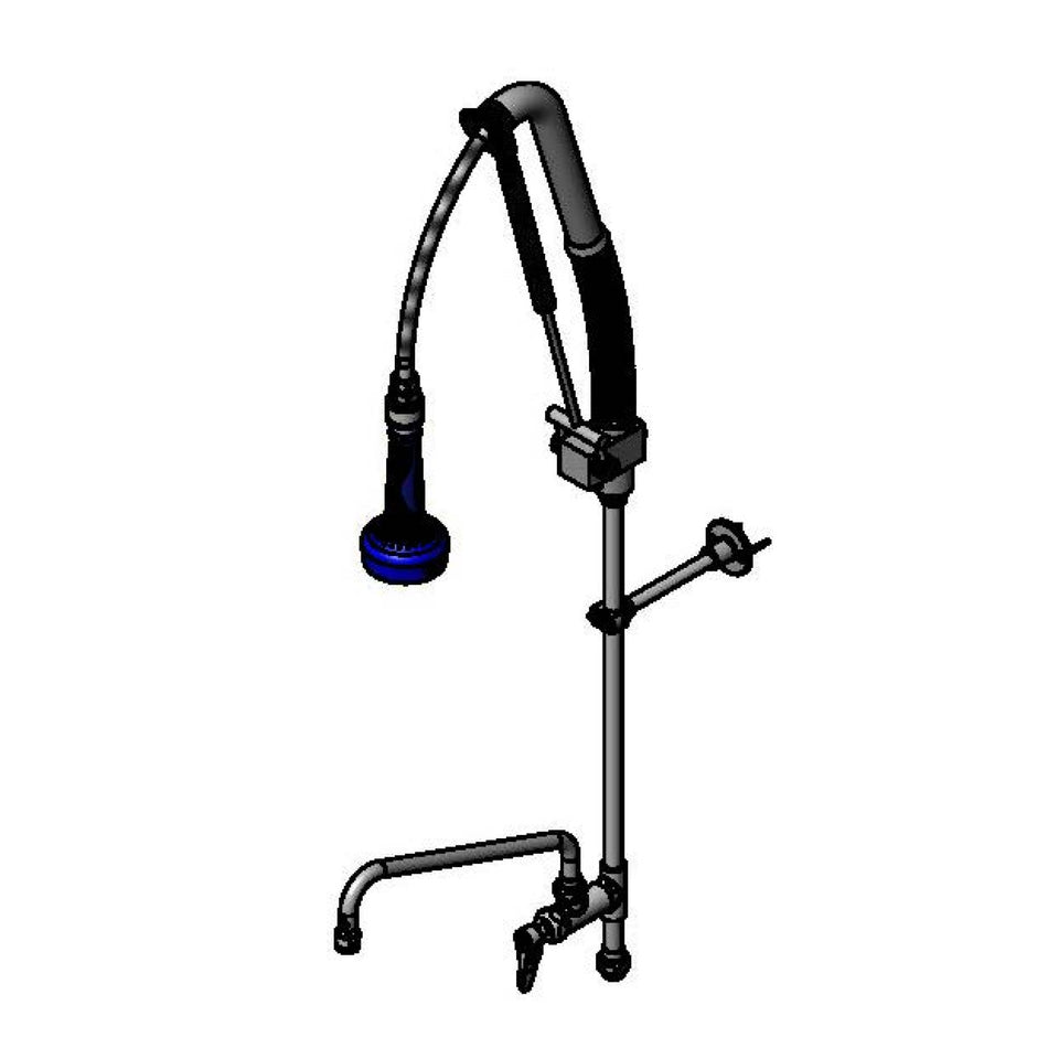 EasyInstall Pull-Down Pre-Rinse Unit with Add-On Faucet with 12" Swing Nozzle & 6" Wall Bracket and 1.07 GPM Sprayer with Swivel