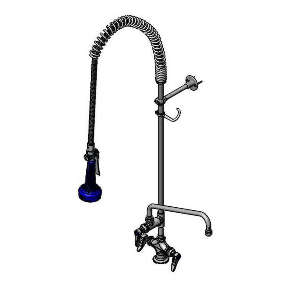 EasyInstall Pre-Rinse, Single Hole Base, 12" Add-On Faucet, Wall Brkt, B-0108 Spray Valve, Flexible Supply Lines