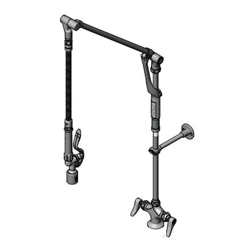 T&S Pre-Rinse, Roto-Flex Design, Single Hole Base, Low-Flow Sprayer, Wall Bracket