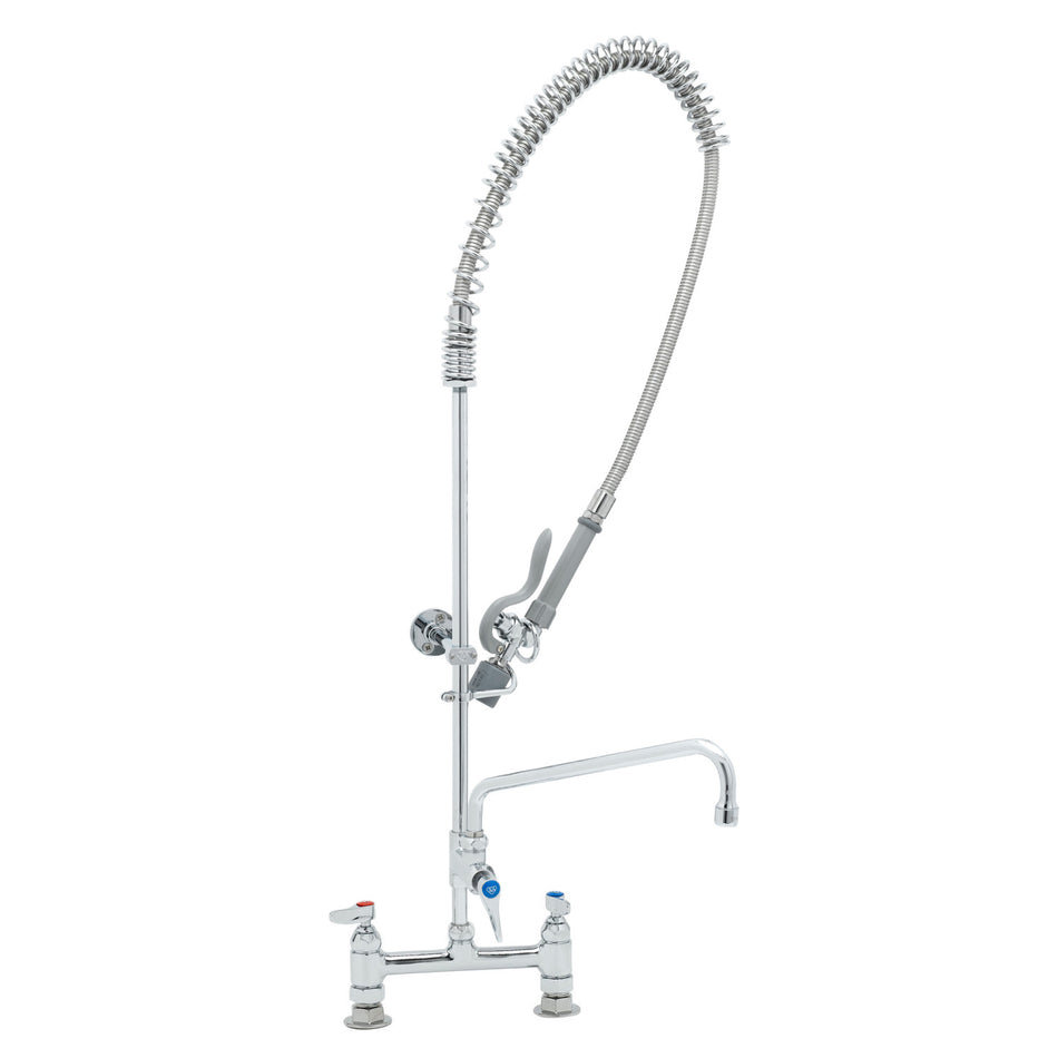 T&S EasyInstall Pre-Rinse, Deck Mount Base, 8" Centers, 12" Add-On Fct w/ 1.5 GPM VR Aerator, Low Flow Spray Valve, 6" Wall Bracket (5.7 Lpm Max)