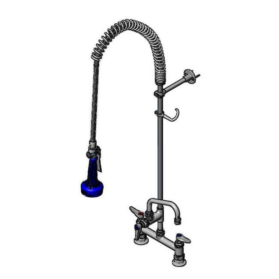 T&S EasyInstall Pre-Rinse, Spring Action, 8" Deck Mount w/ 6" Add-On Fct, Wall Bracket, B-0108
