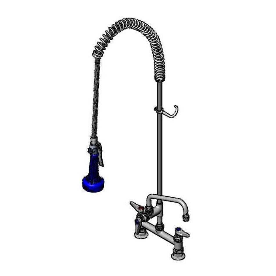 T&S EasyInstall Pre-Rinse, Spring Action, 8" Deck Mount Base, 8" Add-On Faucet, B-0108-C Low Flow Spray Valve