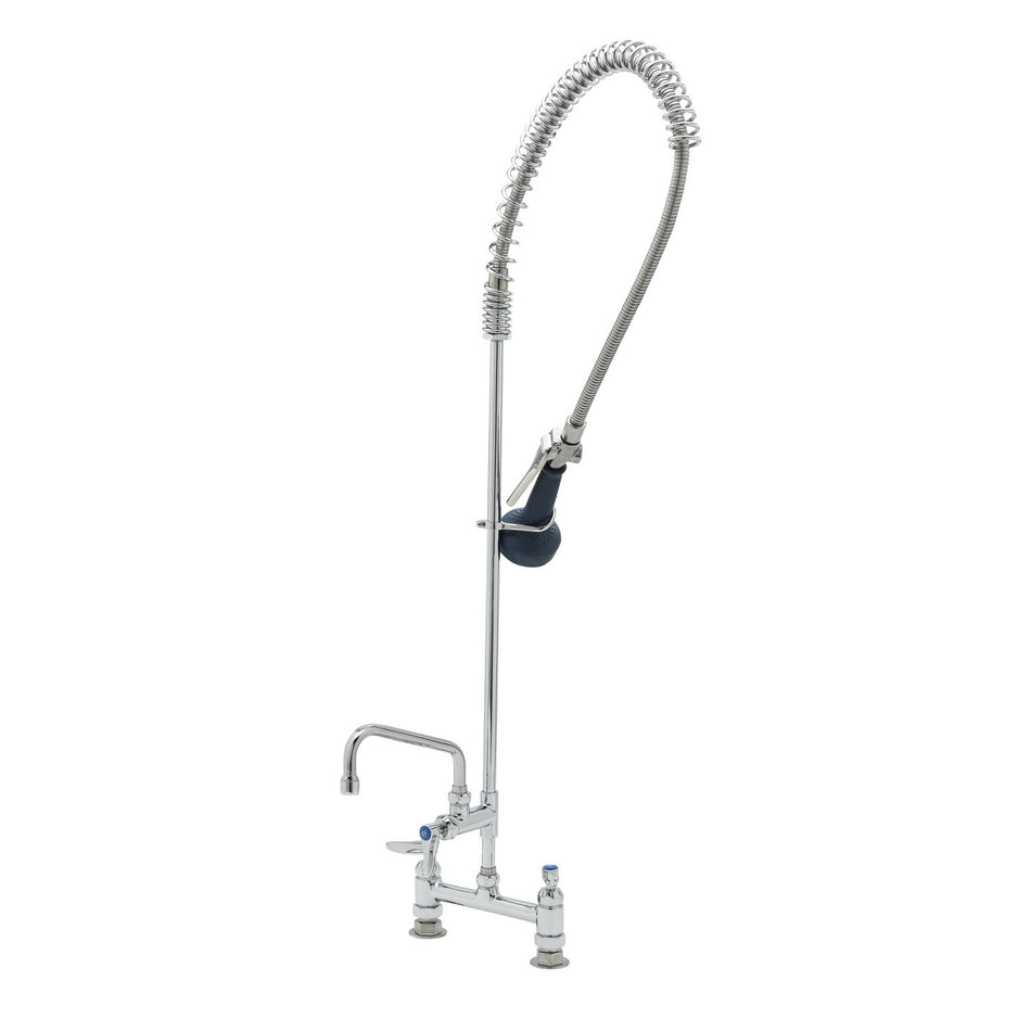 T&S EasyInstall Pre-Rinse, Spring Action, Deck Mount, 8" Centers, 8" Add-On, Wall Bracket, B-0108 Spray Valve