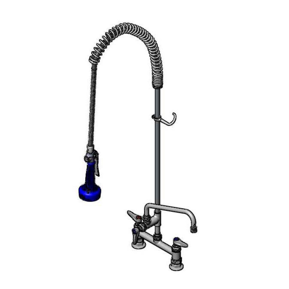 T&S EasyInstall Pre-Rinse, Spring Action, 8" Deck Mount Base, 10" Add-On Faucet, B-0108-C Low Flow Spray Valve