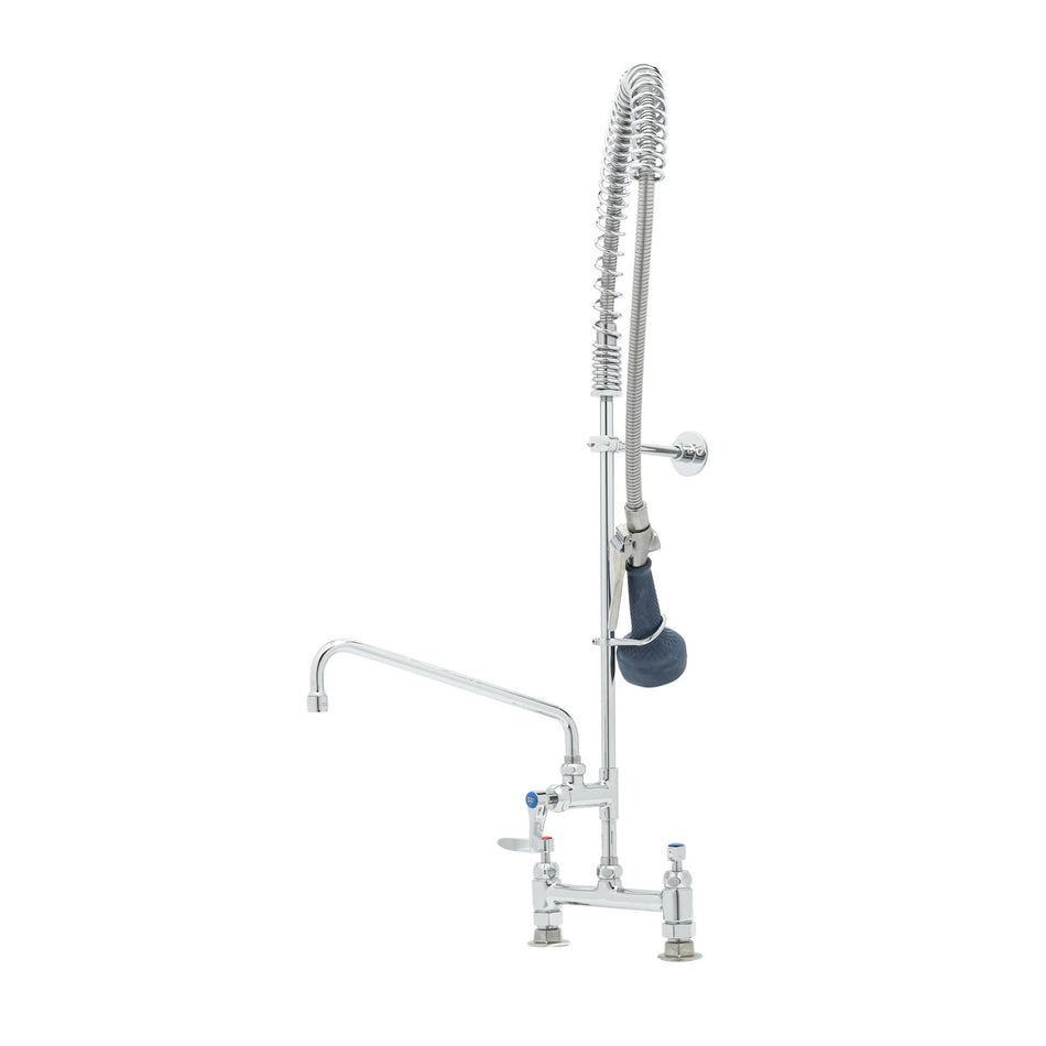 T&S EasyInstall Pre-Rinse, Spring Action, 8" Deck Mount, 12" Add-On Fct, B-0108-C Low Flow Spray Valve