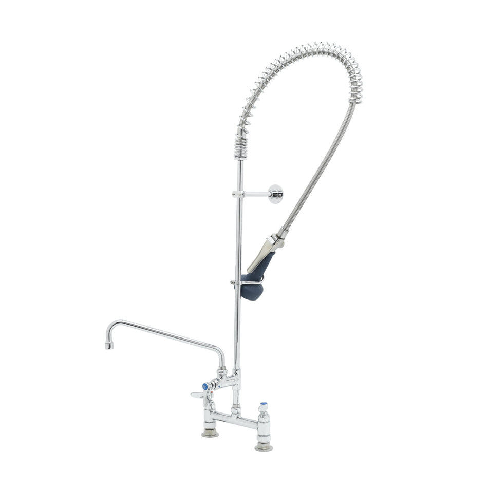 T&S EasyInstall Pre-Rinse, Spring Action, Deck Mount, 8" Centers, 12" Add-On, Wall Bracket, B-0108 Spray Valve