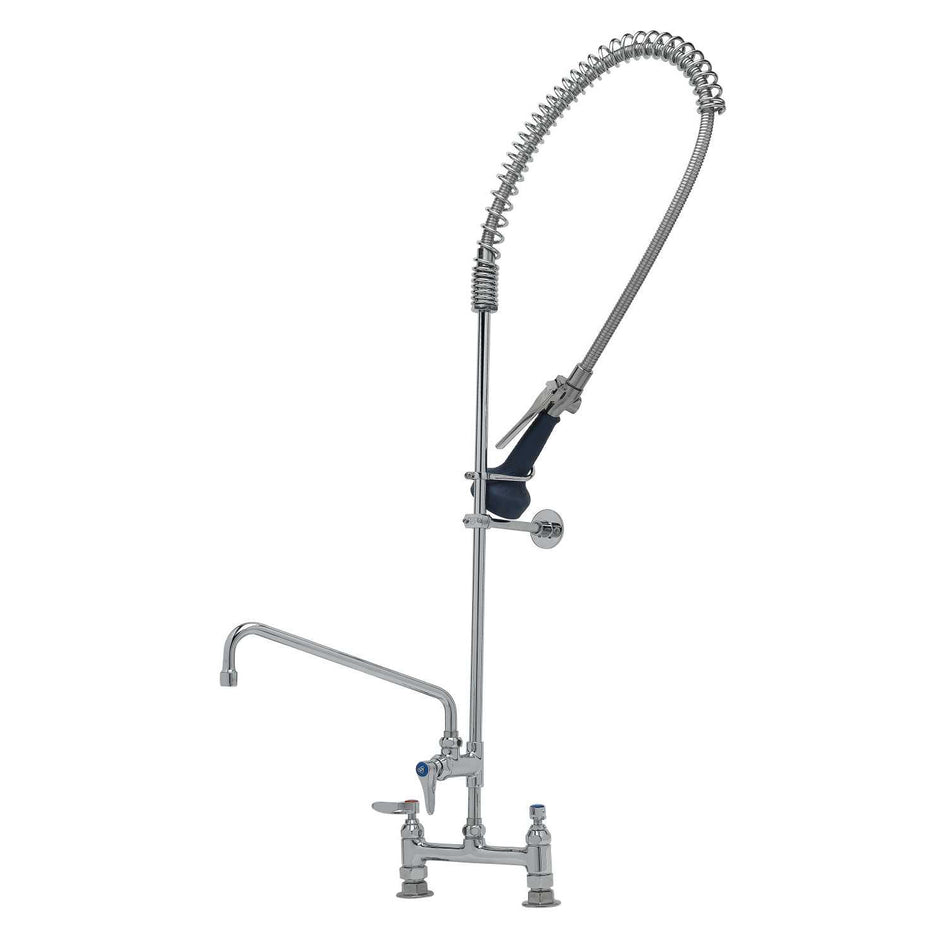 T&S EasyInstall Pre-Rinse, 8" Deck Mount, Add-On Faucet w/ 12" Nozzle, Wall Bracket, B-0108-C Low-Flow Spray Valve