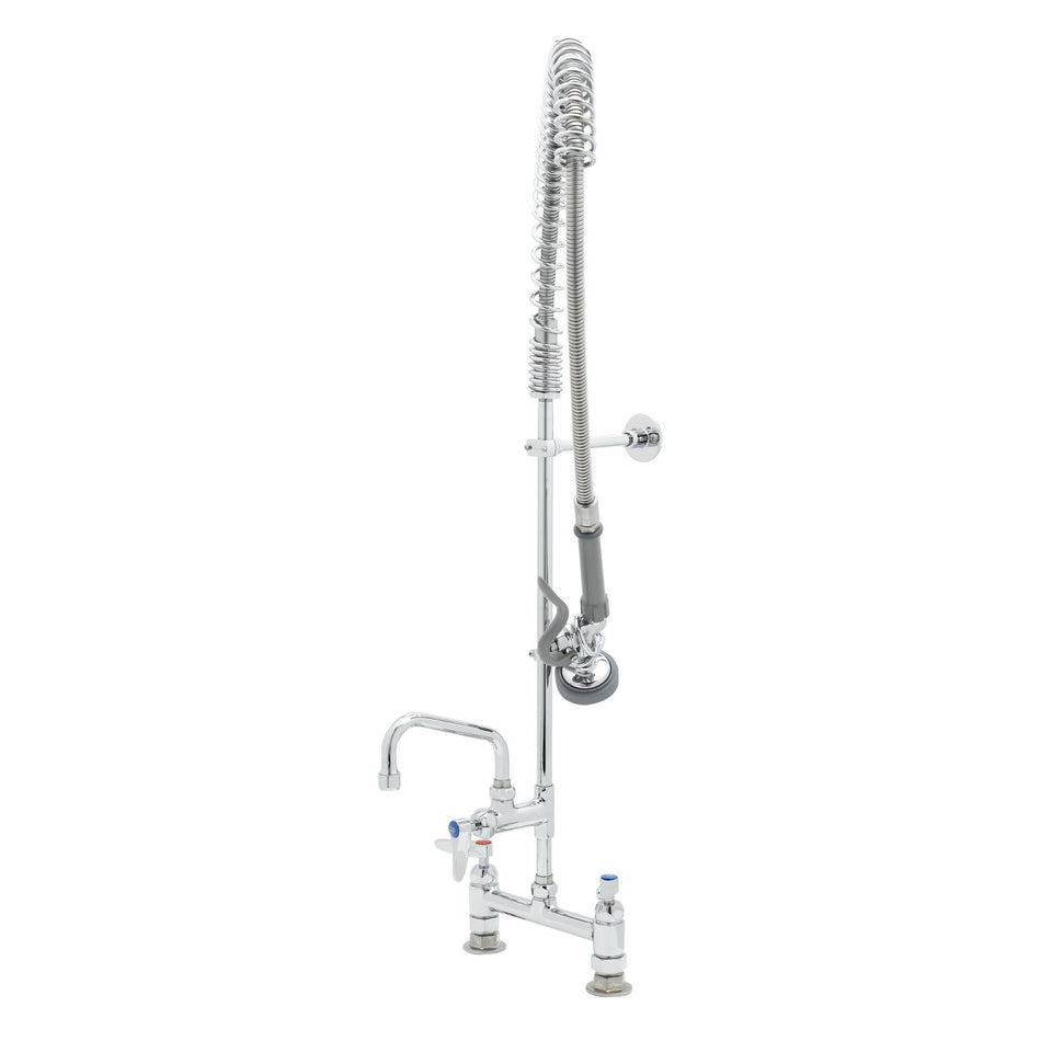 T&S EasyInstall Pre-Rinse, Deck Mount Base, 8" Centers, 6" Add-On Faucet, Wall Bracket