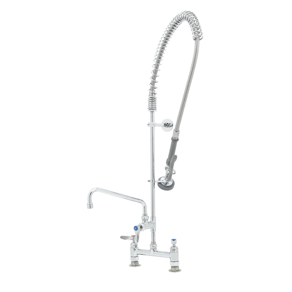 T&S EasyInstall Pre-Rinse, Deck Mount Base, 8" Centers, 10" Add-On Faucet, Wall Bracket