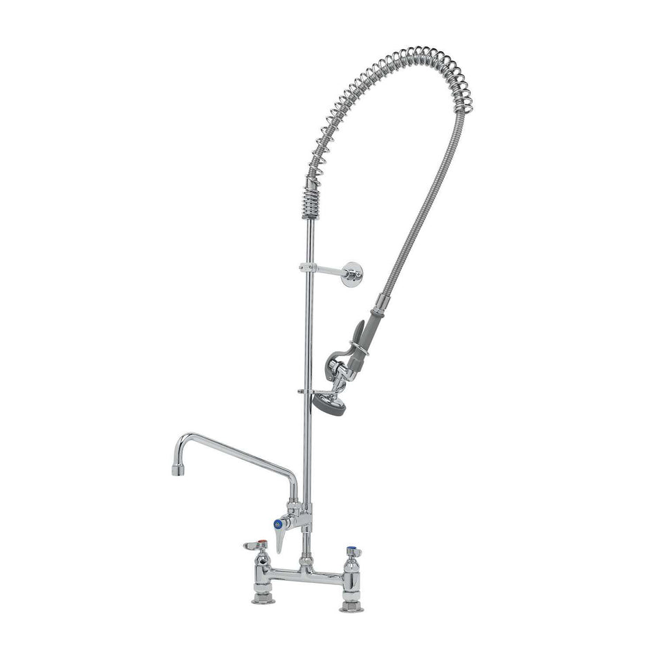T&S EasyInstall Pre-Rinse, Deck Mount Base, 8" Centers, 12" Add-On Faucet, 6" Wall Bracket