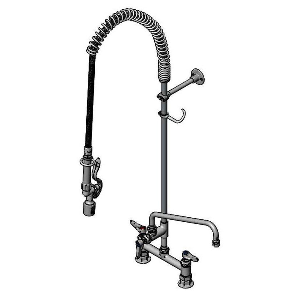 T&S EasyInstall Pre-Rinse, 8" Deck Mount, 12" Add-On Faucet, B-0107-J, Wall Bracket