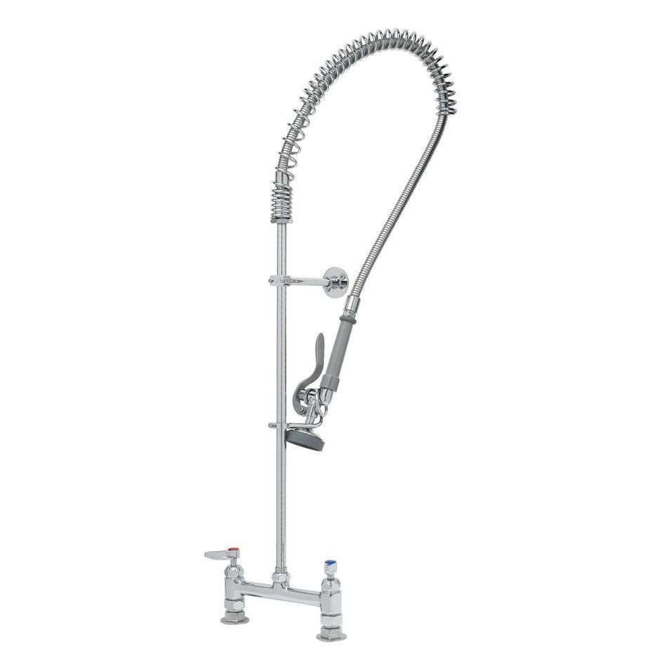 T&S EasyInstall Pre-Rinse Unit, Deck Mount, 8" Centers, Cerama Cartridges, Wall Bracket