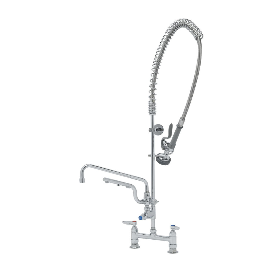 T&S ULTRARINSE PRU w/ 8" Deck Mount Mixing Faucet, Quarter-Turn Eterna w/ Spring Checks, Levers, Add-On Faucet w/ 12" Swing Nozzle, 10" ULTRARINSE 1.5 GPM Sprayer Arm, 1.15 GPM Spray Valve & 1/2" NPT Female Inlets