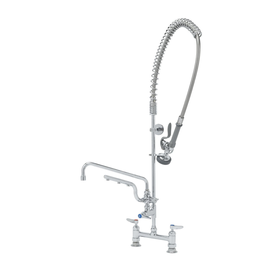 T&S ULTRARINSE PRU w/ 8" Deck Mount Mixing Faucet, Quarter-Turn Cerama w/ Check Valves, Levers, Add-On Faucet w/ 12" Swing Nozzle, 10" ULTRARINSE 1.5 GPM Sprayer Arm, 1.15 GPM Spray Valve & 1/2" NPT Female Inlets