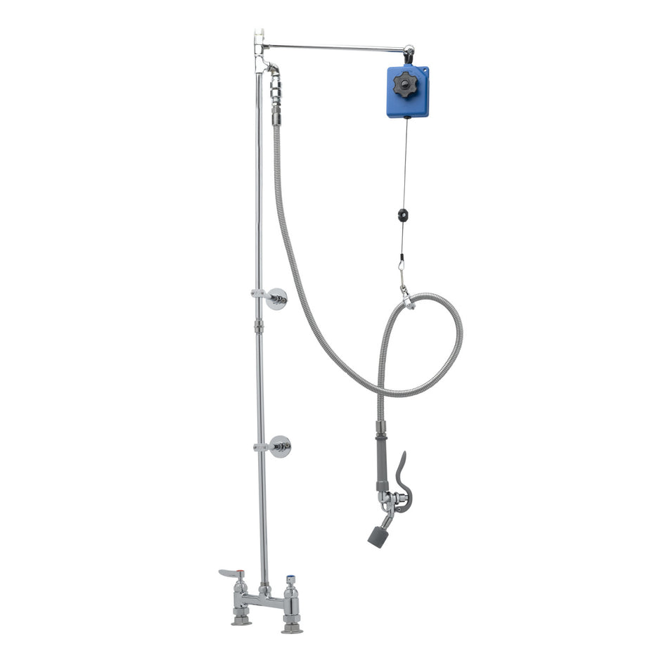 T&S Pre-Rinse, Balancer, Deck Mount Base, 8" Centers, Angled Low Flow Valve, 2 Wall Brkt's