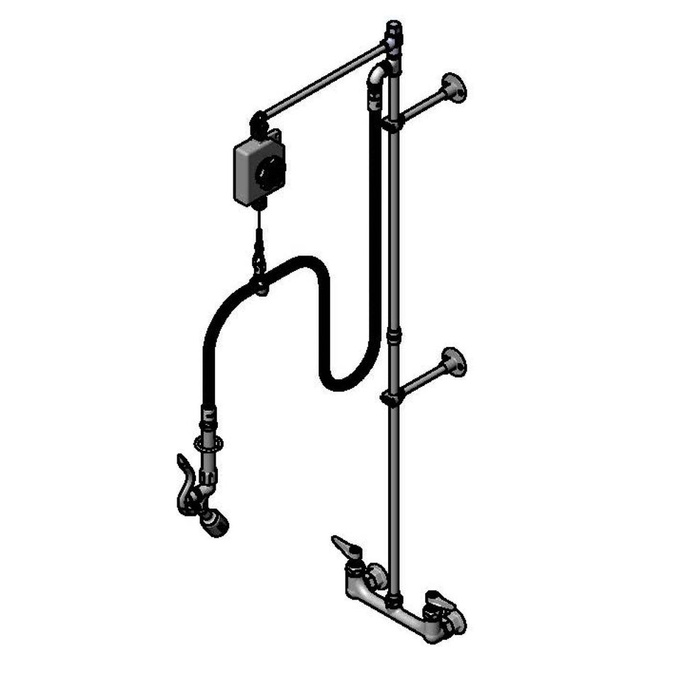T&S Pre-Rinse, Balancer, Wall Mount Base, 8" Centers, Angled Low Flow Valve, 2 Wall Brkt's