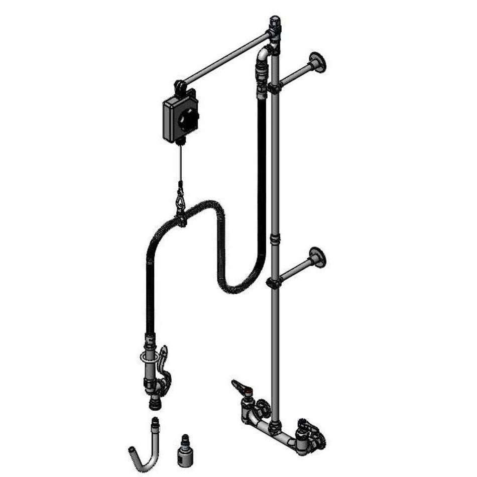 T&S Pre-Rinse, Balancer, Wall Mount, 8" C/C, QD Low Flow Valve/Hook Nozzle, Wall Brkt, VB Hose