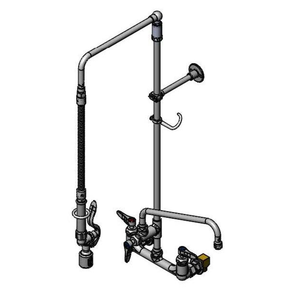 T&S Pre-Rinse, Overhead Swivel Arm, 8" Wall Mount Base, Ceramas, B-0107-J & B-0230-K