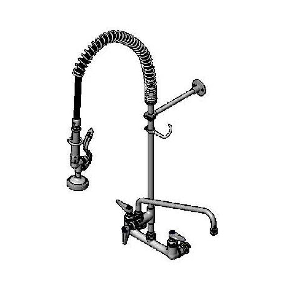 T&S Pre-Rinse: 8" Wall Mount, 36" Hose, 00CC Inlets, 14" Swing Nozzle, B-0107 Spray Valve