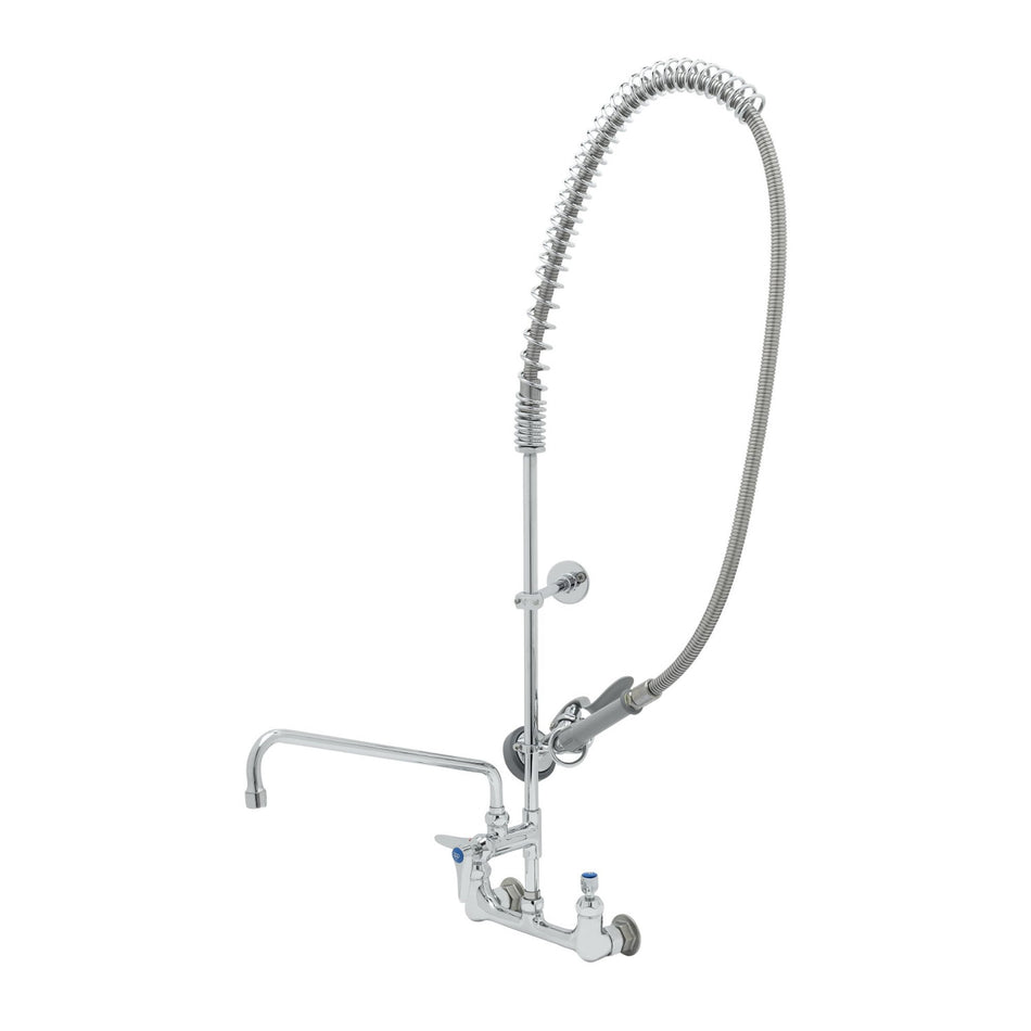 T&S EasyInstall Pre-Rinse: Spring Action, 8" Wall Mount, Add-On Fct w/ 14" Nozzle, Ceramas