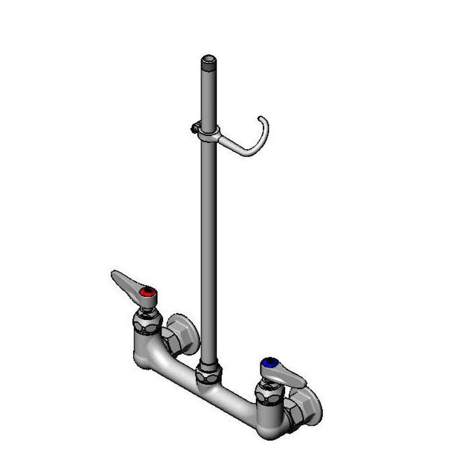 Base Faucet, 8" Wall Mount, 18" Riser, Finger Hook, Spring-Check Eternas & Lever Handles