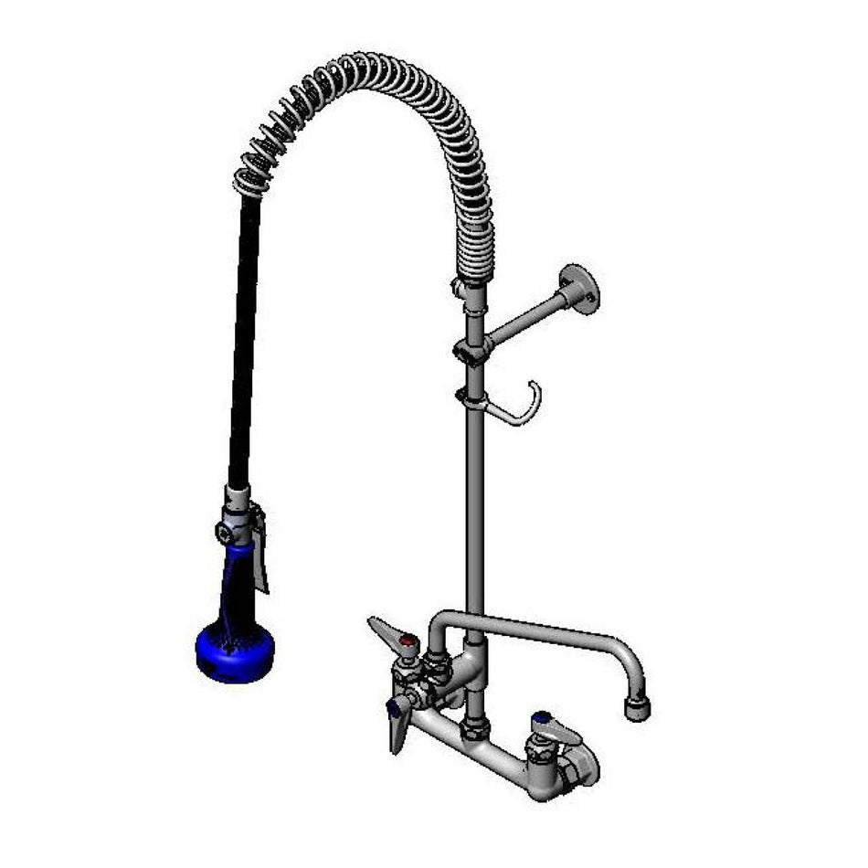 T&S Pre-Rinse: 8" Wall Mount, Ceramas, ADF 12" Nozzle, 2.2 GPM VR Aerator, B-0108, Tee