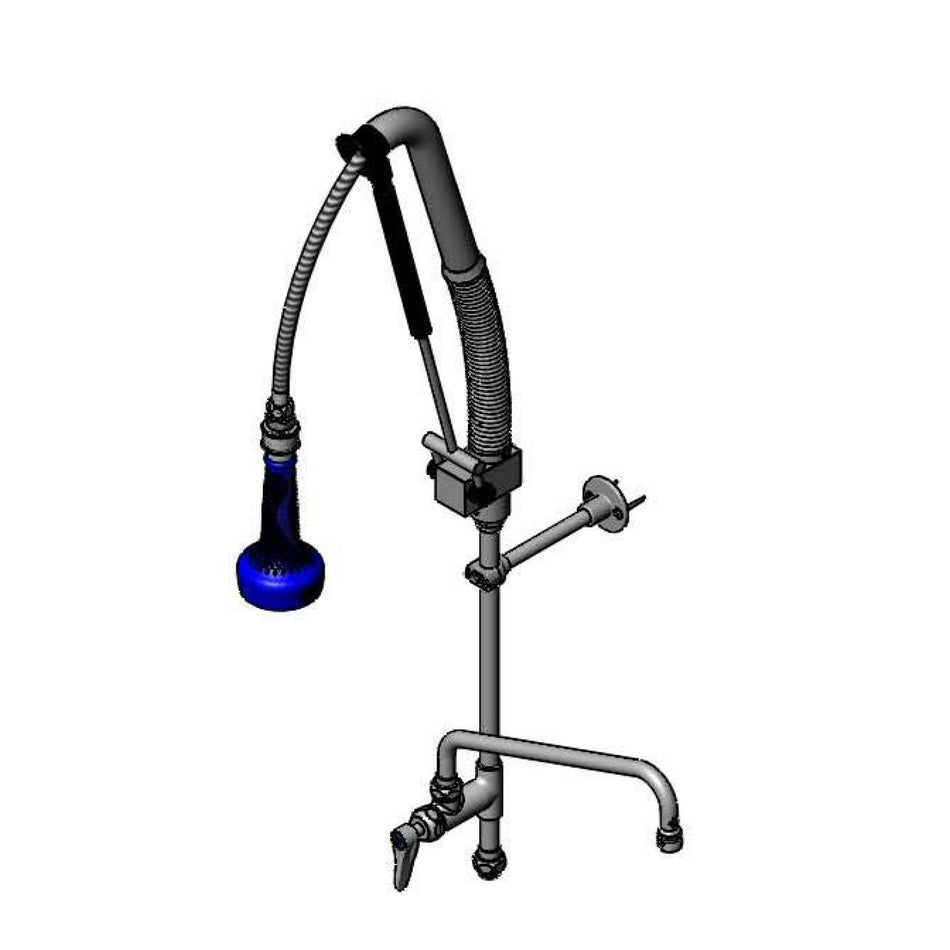 EasyInstall Pull-Down Pre-Rinse Unit with Add-On Faucet with 12" Swing Nozzle, 12" Rise, 30" Flexible Stainless Steel Hose and 1.07 GPM Sprayer