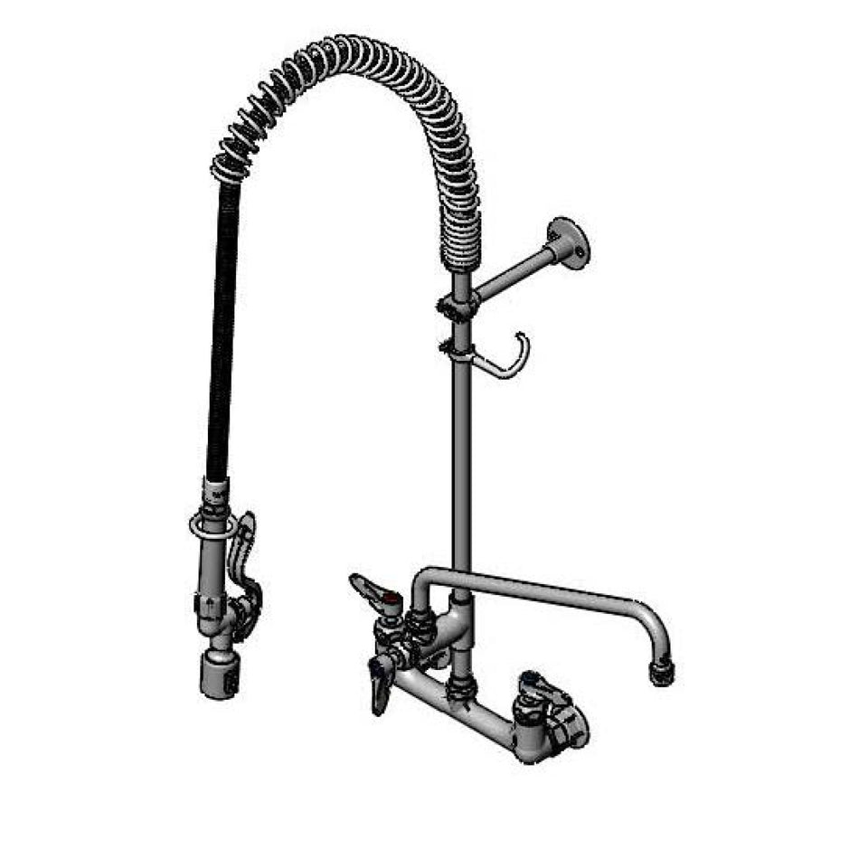 T&S EasyInstall Pre-Rinse, 8" Wall Mount, Ceramas, B-0107-J, 14" Add-On Faucet
