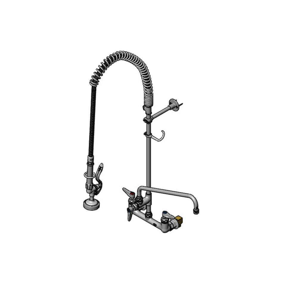 T&S EasyInstall Pre-Rinse, 8" Wall Mount, Ceramas, 14" Add-On Faucet, 6" Wall Bracket, Rigid Tee, 24" Inlet Hose Kit