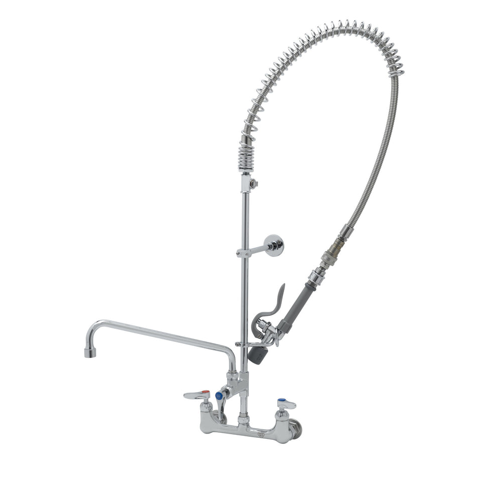 T&S EasyInstall Pre-Rinse, 8" Wall Mount Base, Ceramas, 14" ADF Nozzle, B-0107-J-SWV, QD, Tee