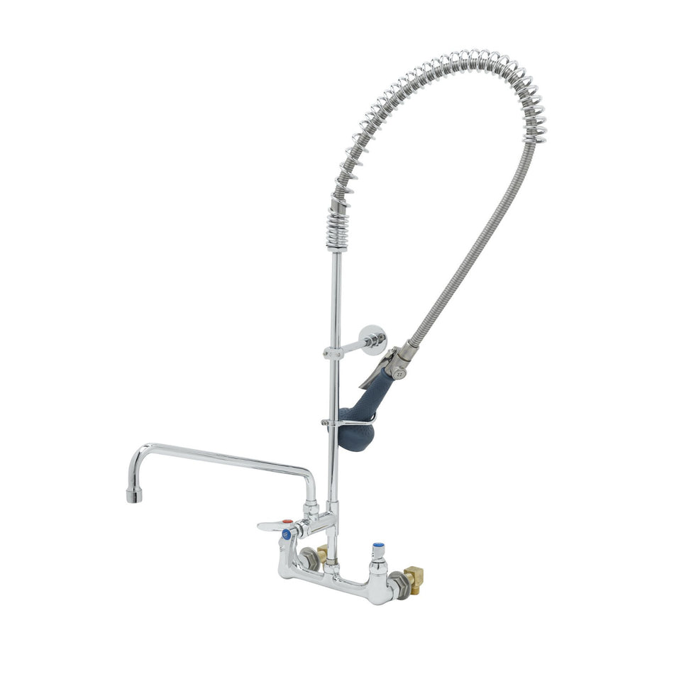 T&S EasyInstall Pre-Rinse, Spring Action, 8" Wall Mount, 16" Add-On, Wall Bracket, B-0108 Spray Valve