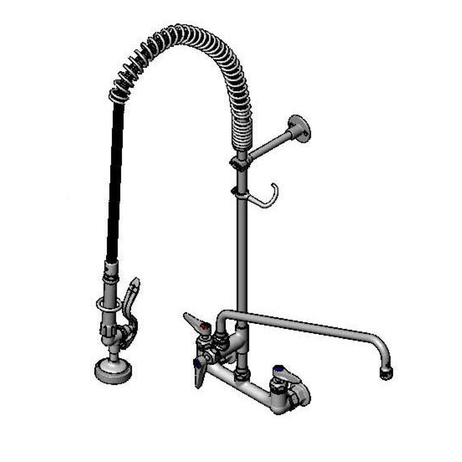 T&S Pre-Rinse Unit: 8" Wall Mount Base, B-0157-CR Add-On Faucet, B-0230-K Elbow Kit