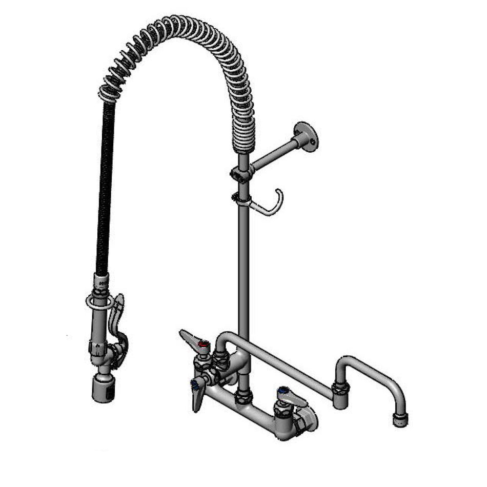 T&S Pre-Rinse: 8" Wall Mount, Ceramas, ADF 18" DJ Nozzle w/ 2.2 GPM VR Aerator, B-0107-J Spray 6" Wall Bracket