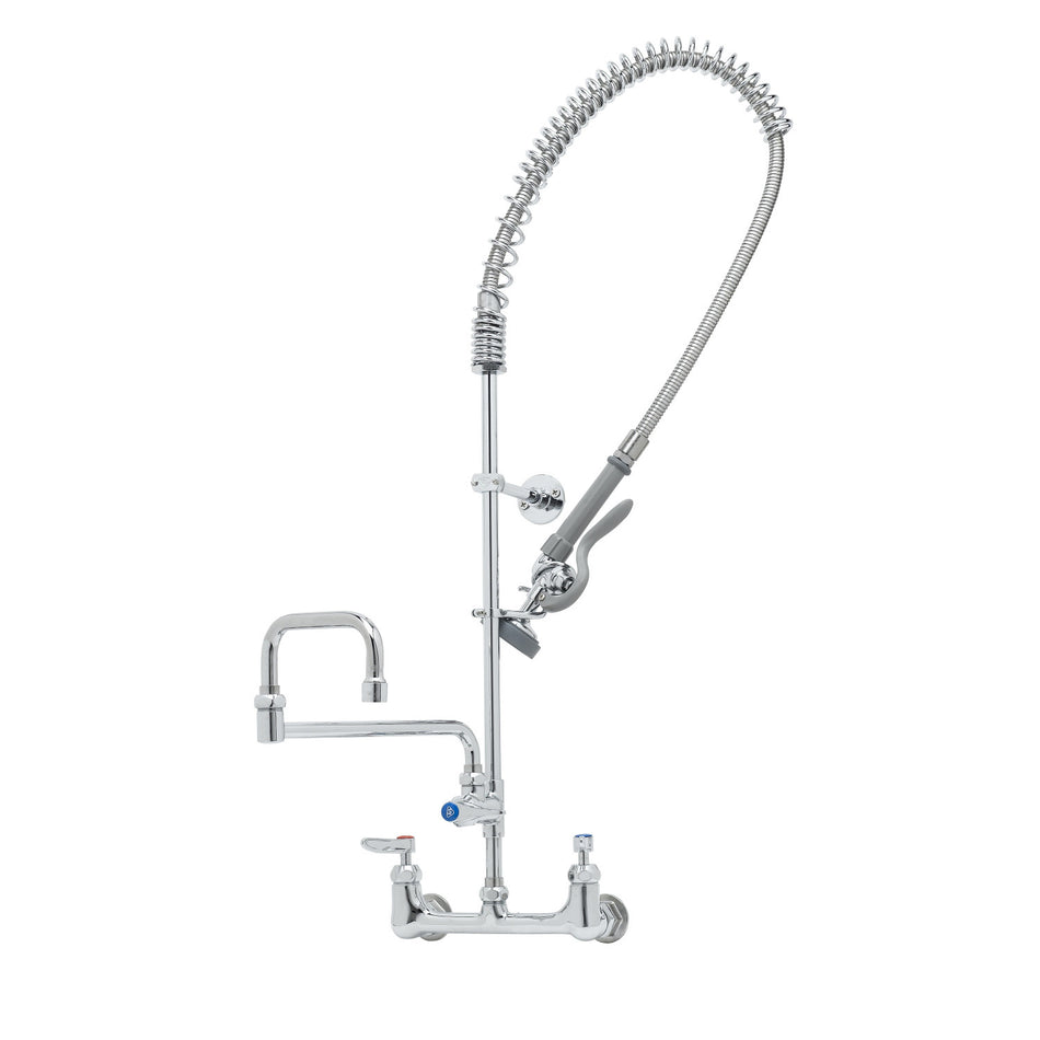 T&S EasyInstall Pre-Rinse, 8" Wall Mount, Ceramas, Add-On Faucet w/ 18" Double-Joint Nozzle, Wall Bracket