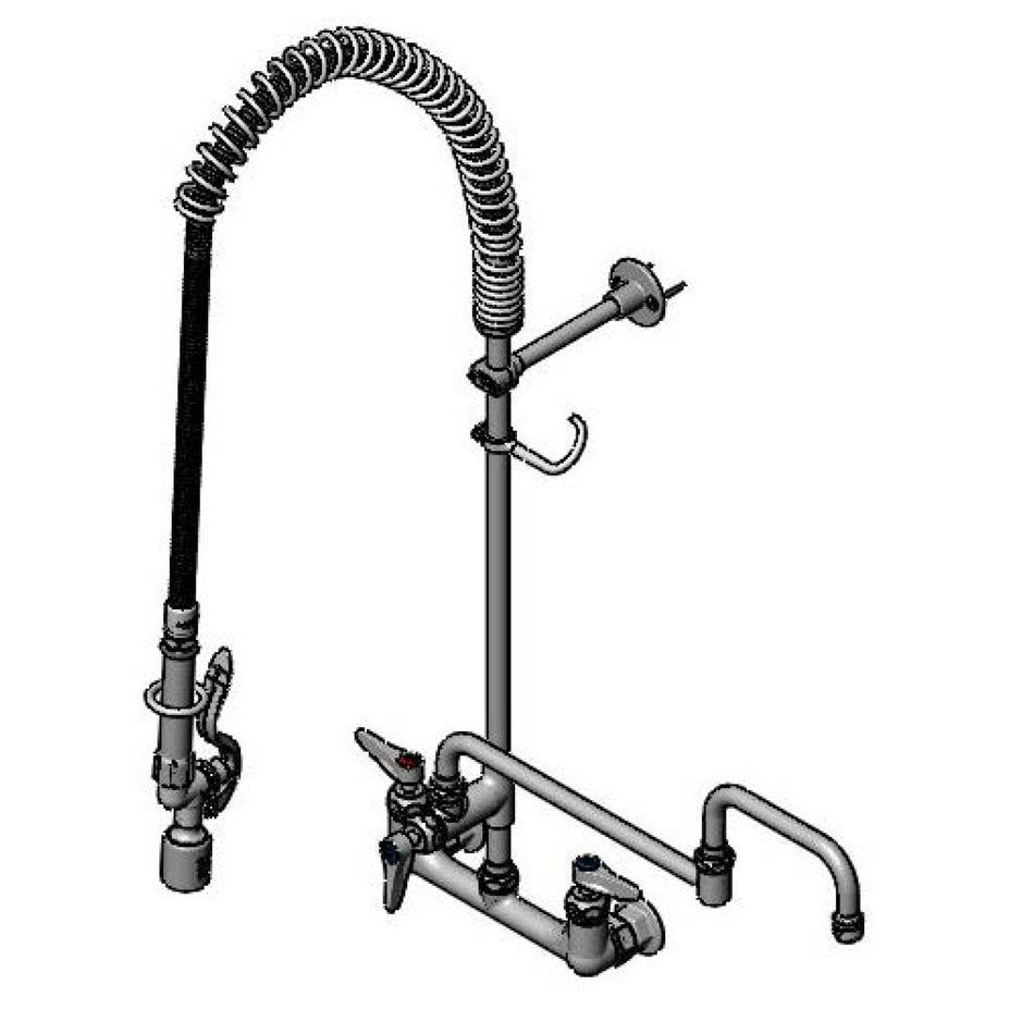 T&S EasyInstall Pre-Rinse, 8" Wall Mount, Ceramas, B-0107-C Spray Valve, 18" Dbl-Joint ADF, 6" Wall Bracket