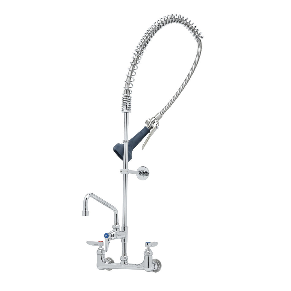 T&S EasyInstall Pre-Rinse, Spring Action, 8" Wall Mount Base, 8" Add-On, Wall Bracket, B-0108-C Low Flow Spray Valve