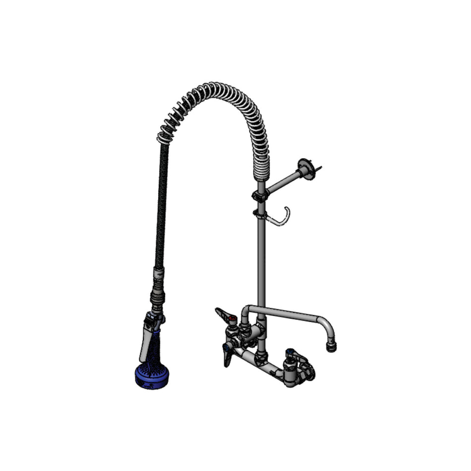 T&S EasyInstall Pre-Rinse, Spring Action, 8" Wall Mount Base, 12" Add-On, Wall Bracket, B-0108 & QD