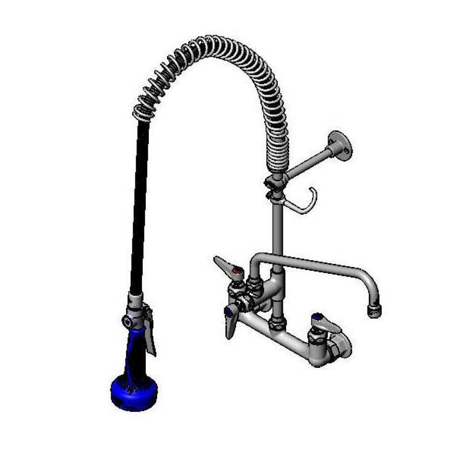 T&S Pre-Rinse Unit: 8" c/c Wall Mount, 1/2" NPT Female Inlets, 10" Riser, B-0108-C Spray Valve & 12" Add-On Faucet