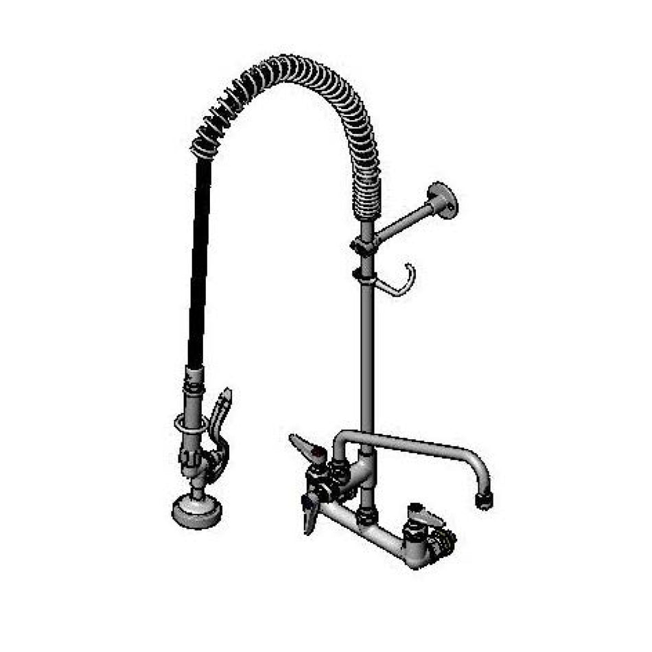 T&S EasyInstall Pre-Rinse, Spring Action, Wall Mount, 8" Centers, 12" Add-On Faucet, Wall Brkt w/ 00CC Inlet Flanges