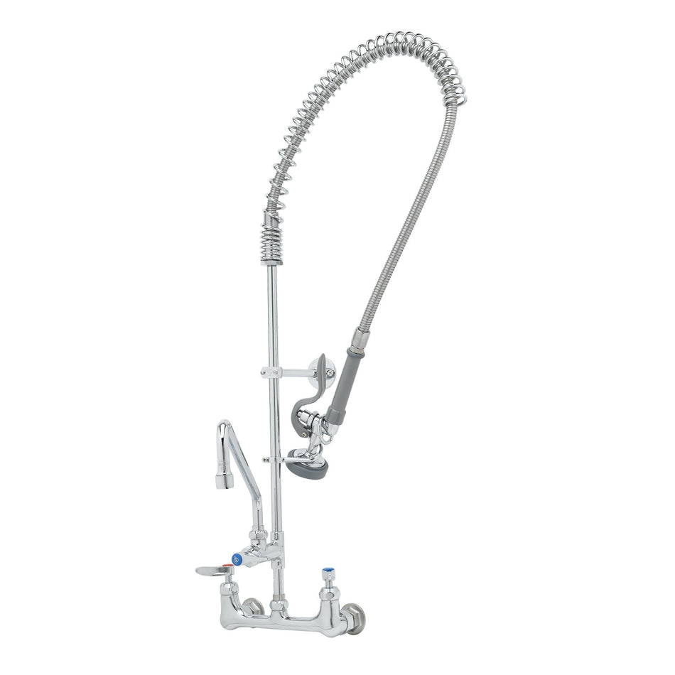 T&S EasyInstall Pre-Rinse Unit: 8" Wall Mount, Add-On Faucet, 16" Swing Nozzle, Ceramas & Wall Bracket