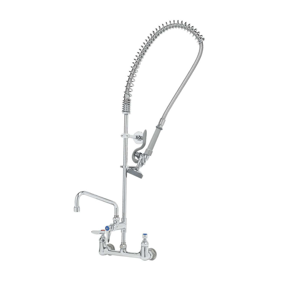 EasyInstall Pre-Rinse, Spring Action, Wall Mount, 8" Centers, 8" Add-On Faucet, Wall Brkt
