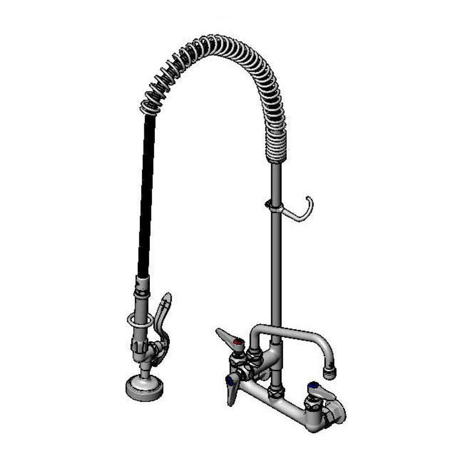 EasyInstall Pre-Rinse, Spring Action, Wall Mount Base, 8" Centers, 8" Add-On Faucet
