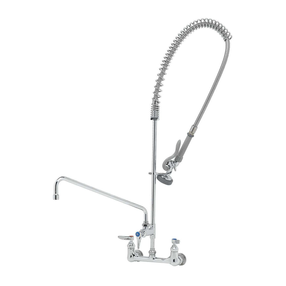 T&S EasyInstall Pre-Rinse Unit: 8" Wall Mount, Add-On Faucet, 16" Swing Nozzle, Wall Bracket