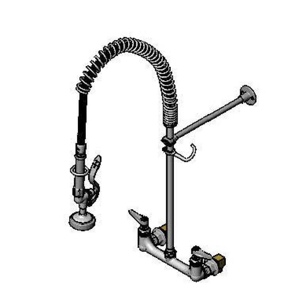 T&S 8" WallMount Pre-Rinse, Supply Stops-Hoses-Elbows, 36" Hose, Spray/Brush, 12" Wall Bracket