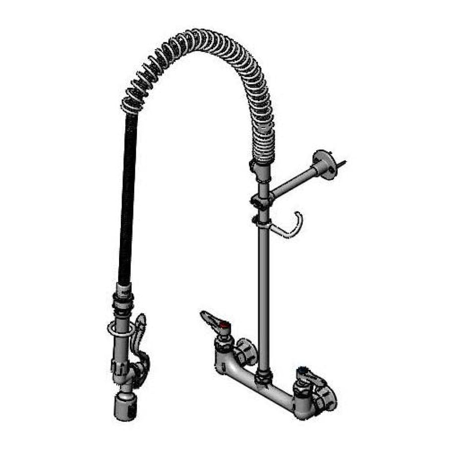 T&S Pre-Rinse Unit, 8" Wall Mount, Ceramas, Tee, B-0107-J-SWV Spray Valve, Bracket, B-0230-K