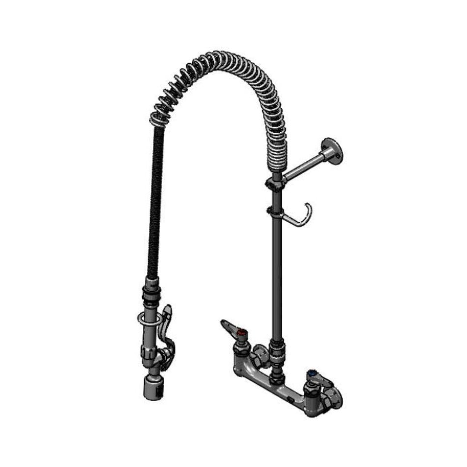 T&S PRU 8" Wall Mount Faucet, w/ Ceramas, B-0107-J, VB, 44" Flexible Hose, 1/2" NPT Elbow Installation Kit