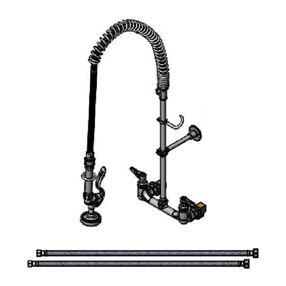T&S Pre-Rinse Unit, 8" Wall Mount, Ceramas, Lever Handles, Wall Bracket, Swivel, B-0230-KIT