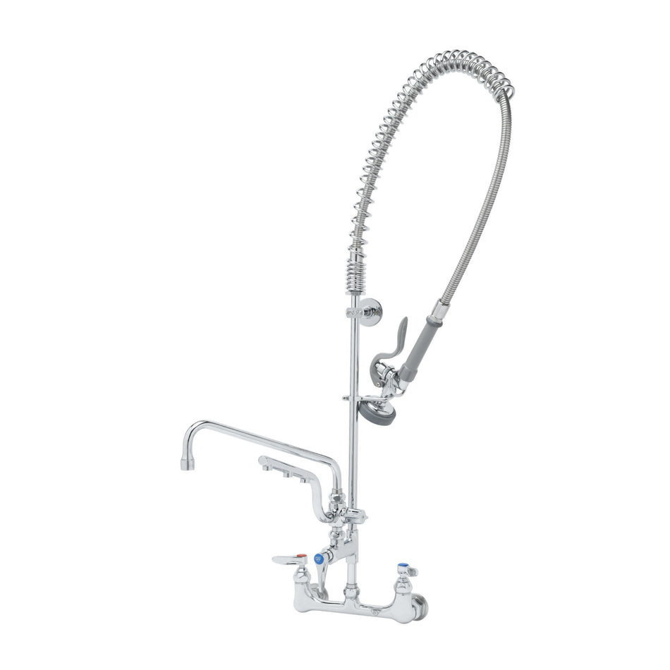 T&S ULTRARINSE PRU w/ 8" Wall Mount Mixing Faucet, Quarter-Turn Eterna Cartridges w/ Spring Checks, Levers, Add-On Faucet w/ 12" Swing Nozzle, 10" 1.5 GPM Sprayer Arm, 1.15 GPM Spray Valve & 1/2" Female NPT Inlets