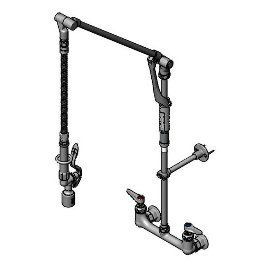 T&S Pre-Rinse Unit: Roto-Flex Design, 8" Wall Mount Base Faucet, B-0107-C Sprayer, QT Eternas