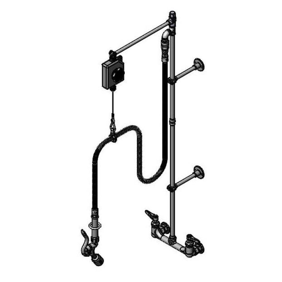 T&S Pre-Rinse: 8" Wall Mount, Balancer Arm, 68" Flex Hose, Angled Low-Flow Spray Valve